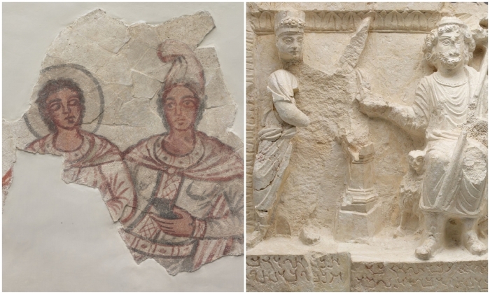 Слева направо: Картина с изображением Митры и Сола, римлянин, 210 век. \ Рельеф с изображением Фортуны.