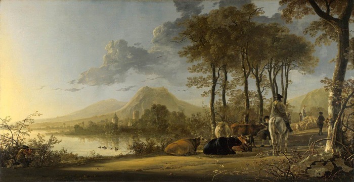 Речной пейзаж с всадником и крестьянами, Альберт Якобс Кёйп, ок. 1658-60 гг. \ Фото: pinterest.com.