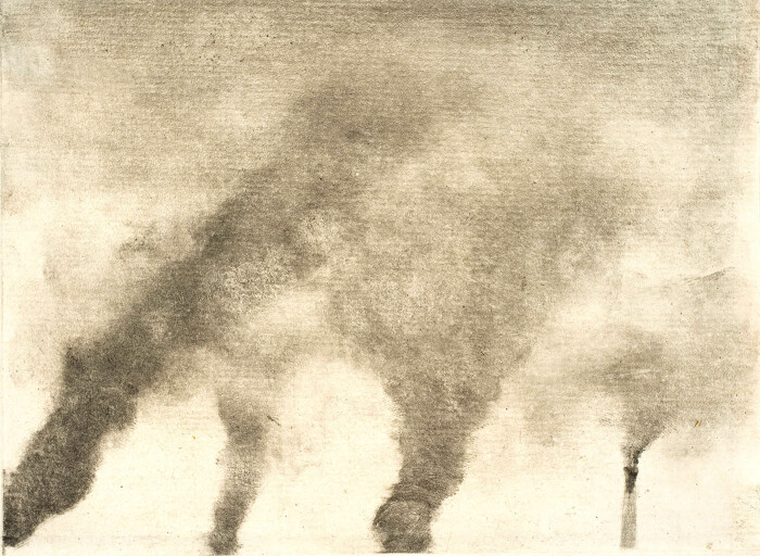 Фабричный дым, монотипия в тёмном поле чёрными чернилами на белой бумаге, Эдгар Дега, 1976-79 гг. \ Фото: hobbydocbox.com.