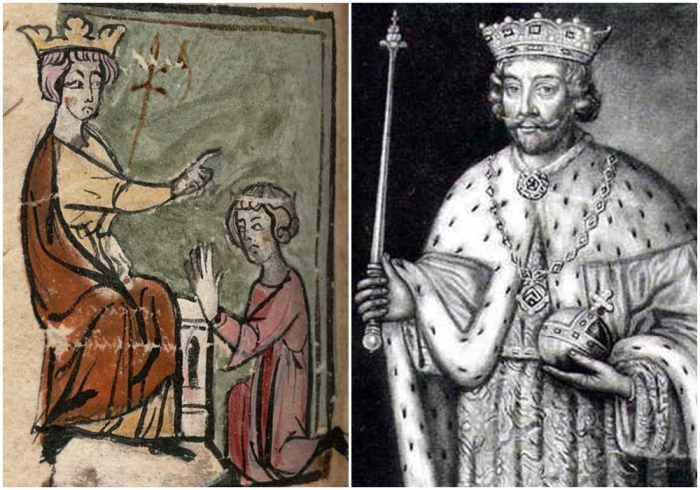 Слева направо: Эдуард I провозглашает своего сына Эдуарда  принцем Уэльским, XIV век, Британская библиотека. Эдуард II.