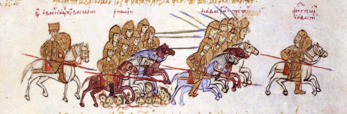 Василий II (крайний слева) на поле боя против грузин. \ Фото: pinterest.ru.