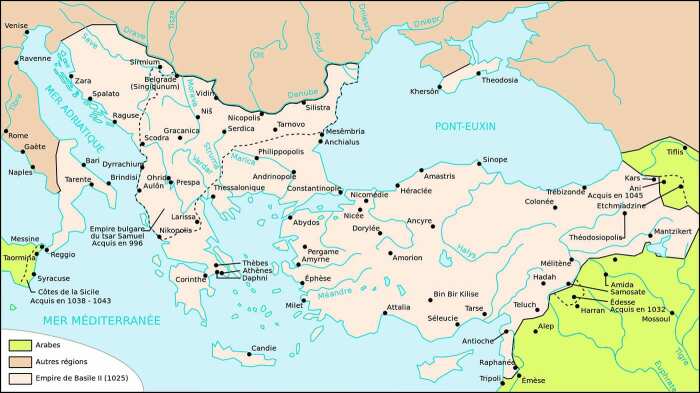 Византийская империя в 1025 году в конце правления Василия. \ Фото: palabrasonit.com.