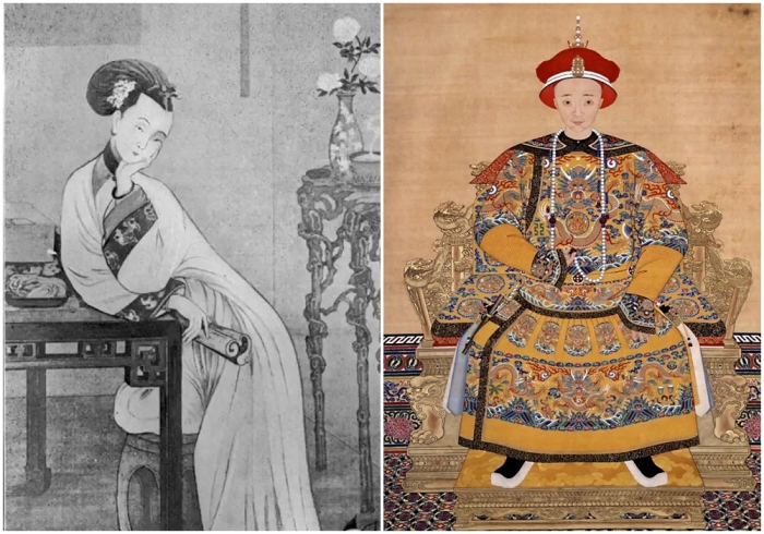 Слева направо: Одна из самых ранних картин с изображением молодой Цыси. \ Императорский портрет императора Сяньфэна.