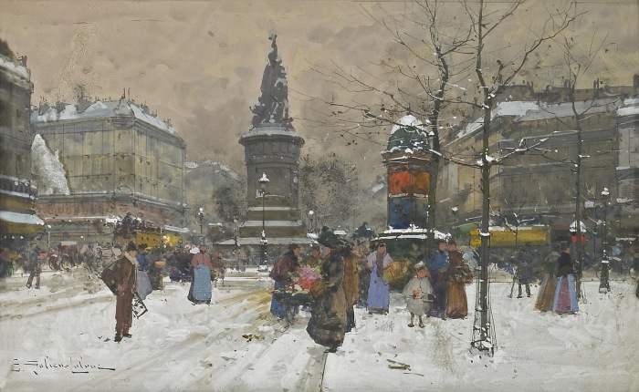 Площадь Клиши зимой. Автор: Eugene Galien-Laloue.