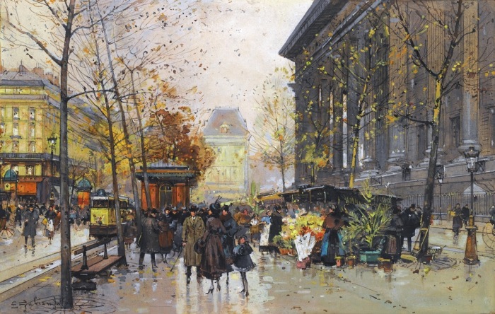 Цветочный рынок у ла Мадлен. Автор: Eugene Galien-Laloue.