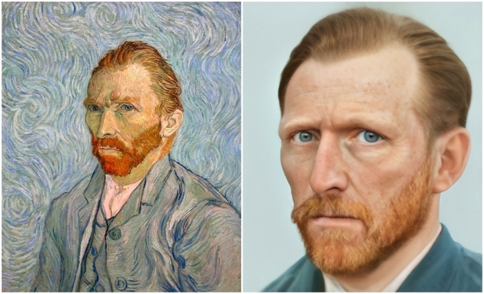 Слева: Ван Гог автопортрет. \ Справа: Фотореалистичный портрет Ван Гога. \ Фото: 2gis.ru. и boredpanda.com.