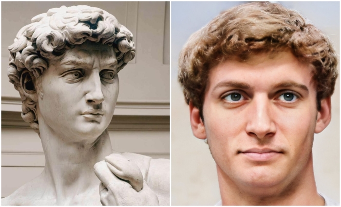 Слева: Давид (Микеланджело). \ Справа: Фотореалистичный портрет Давида. \ Фото: www.pinterest.ru и boredpanda.com.