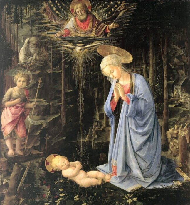 Поклонение в лесу или Мистическое Рождество, Филиппо Липпи, 1459 год. \ Фото: pinterest.com.