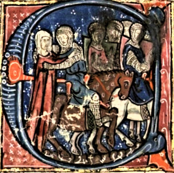 Иллюстрация XIII века, изображающая Иду Лотарингскую, прощающуюся со своими сыновьями, когда они отправляются в Первый крестовый поход. \ Фото: motoride.sk.