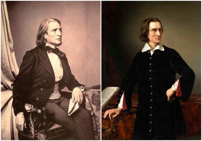 Слева направо: Ференц Лист, фотография Ф. Ганфштенгля, 1858 год. \ Ференц Лист, Миклош Барабаш, 1847 год.