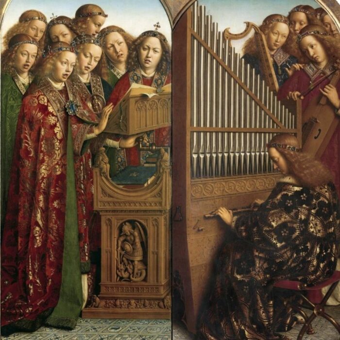 Деталь: Музыканты (портреты доноров), Гентски алтарь (открыт), Ян ван Эйк, 1432 год. \ Фото: twitter.com.