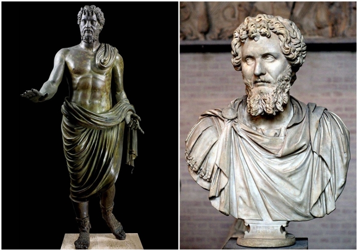 Слева направо: Бронзовая статуя императора Септимия Севера, III век н.э. \ Луций Септимий Север.