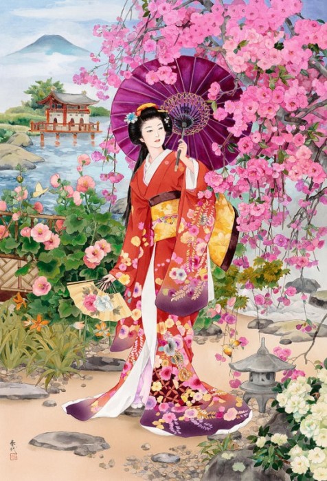 Знатная дама в цветущем саду. Автор: Haruyo Morita.