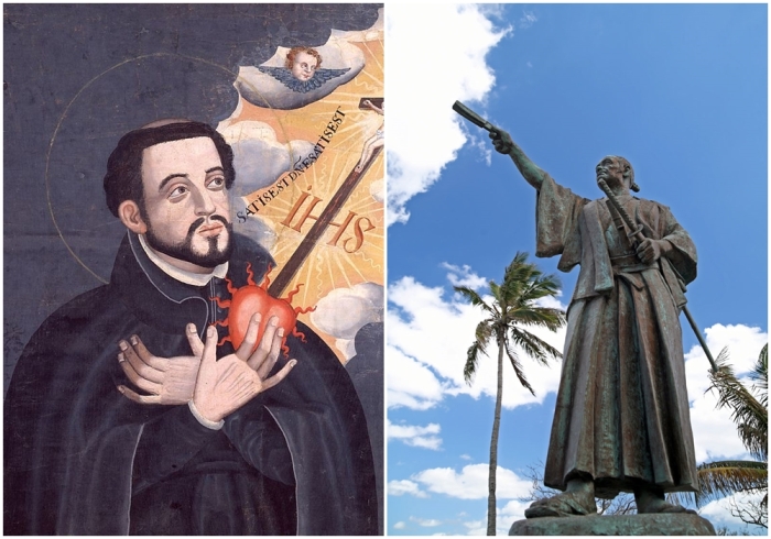 Слева направо: Святой Франциск Ксаверий, конец XVI или начало XVII века. \ Статуя Хасэкуры Цунэнаги в парке у стены замка Сэндай, расположенном в самом сердце Старой Гаваны, Куба.