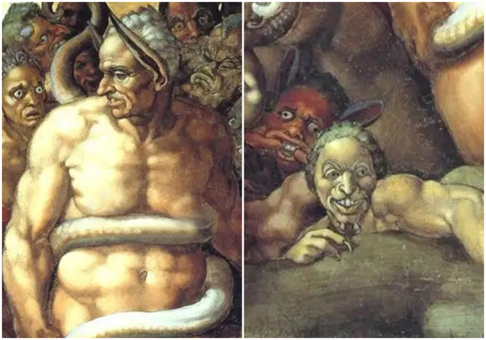 Фргаменты Страшного суда Микеланджело, нижняя правая часть, 1536-1541 годы.