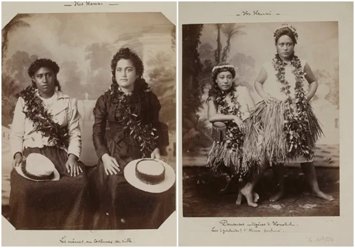 Смешение стилей в одежде на Гавайях в конце XIX века.