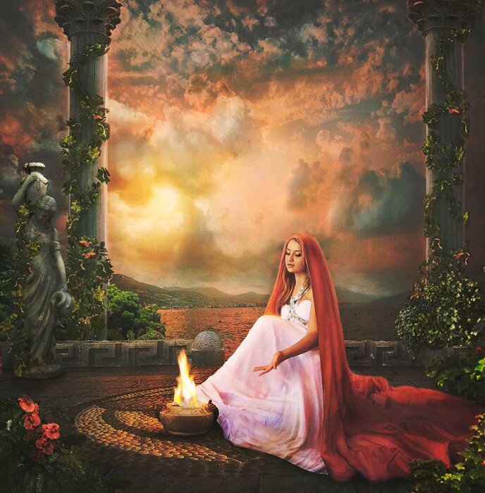 Гестия - богиня семейного очага и жертвенного огня. \ Фото: twitter.com.
