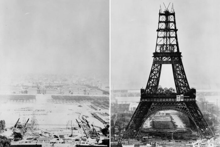 Строительство Эйфелевой башни, 1887-1889 гг. \ Фото: google.com.ua.