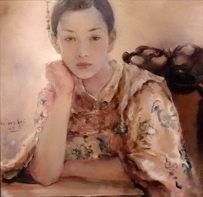 Китайская девушка.  Работы художника: Ху Джун Ди (Hu Jun Di).