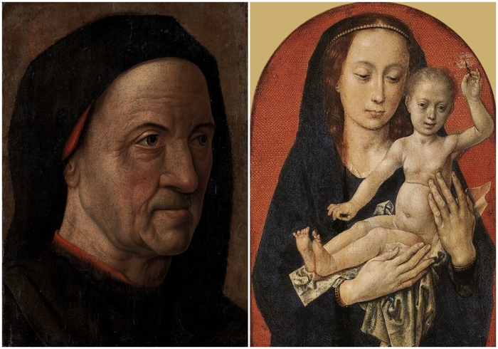 Слева направо: Портрет старика, Хуго ван дер Гус, около 1470-75 годов. \ Богородица с младенцем, Хуго ван дер Гус, около 1478 года.