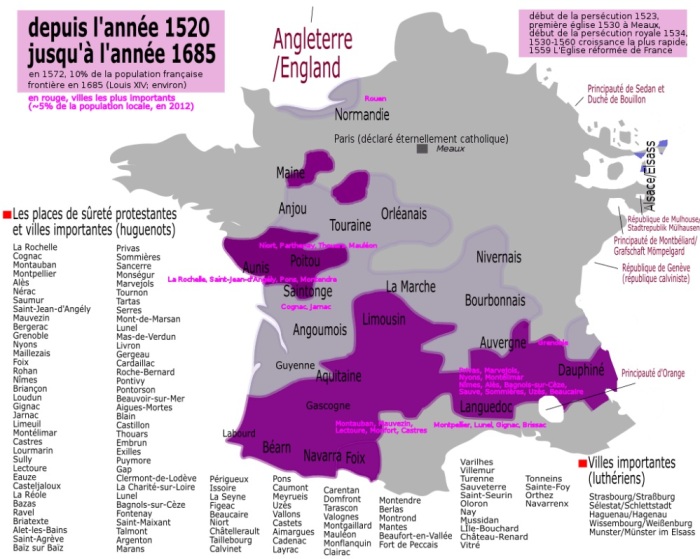 Религиозная геополитика XVI века на карте современной Франции. \ Фото: wordpress.com.