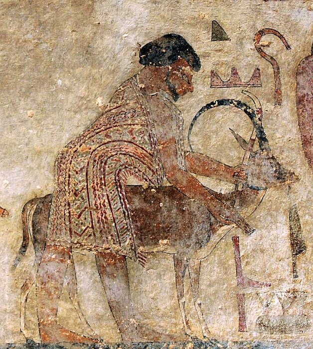 Человек, описанный как «Абиша Гиксос», возглавляет группу ааму. Гробница Хнумхотепа II (около 1900 года до нашей эры). \ Фото: bing.com.