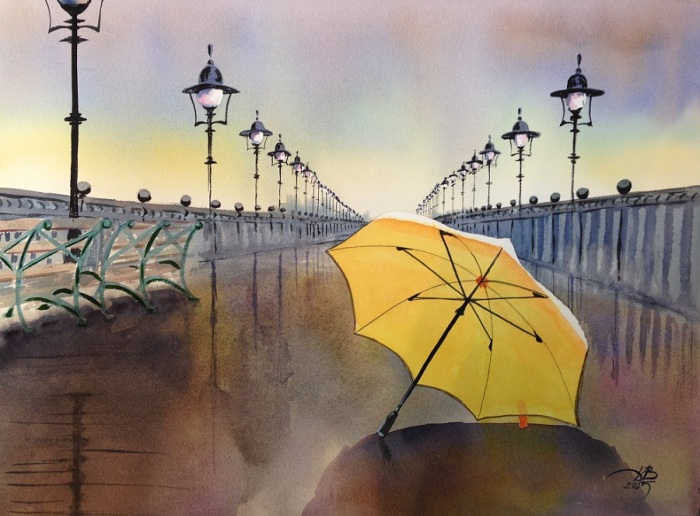 Одинокий жёлтый зонт. Автор: Игорь Дубовой.