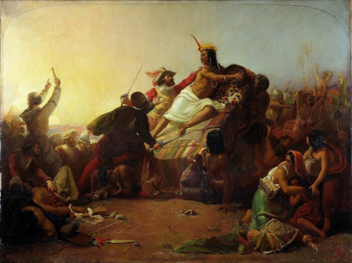 Писарро берёт в плен Инку Атауальпу, Джон Эверетт Милле, 1845 год, Лондон, Музей Виктории и Альберта. \ Фото: commons.wikimedia.org.