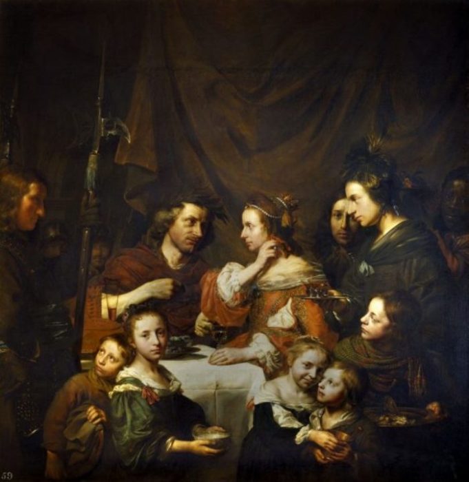 Семейный портрет — Клеопатра кладёт жемчужную серьгу в бокал. Автор: Jan de Bray.