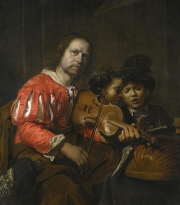Скрипач, аккомпанирующий двум молодым певцам.  Автор: Jan de Bray.