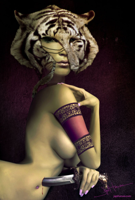 Девушка в маске тигра. Автор работ: Япи Хону (Japi Honoo).