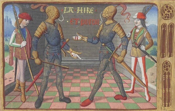Полководцы Жанны дАрк: Потон де Сентрайль и Ла Гир. Миниатюра из «Вигилий на смерть короля Карла VII», около 1483 года. \ Фото: wikipedia.org.