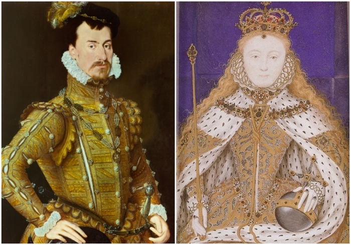 Слева напарво: Роберт Дадли ок. 1560 года. \ Миниатюра коронации Елизаветы I.