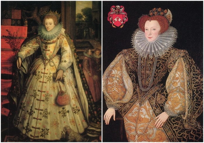 Слева направо: Королева Елизавета в Уонстед-холле, Маркус Герардс Старший. \ Летиция, графиня Лестер, Джордж Гауэр, ок. 1585 года.