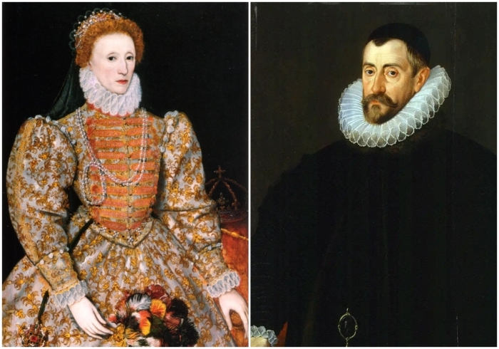 Слева направо: Королева Елизавета I, неизвестный художник, около 1575 года. \ Сэр Фрэнсис Уолсингем, автор Джон де Криц, около 1585 года.
