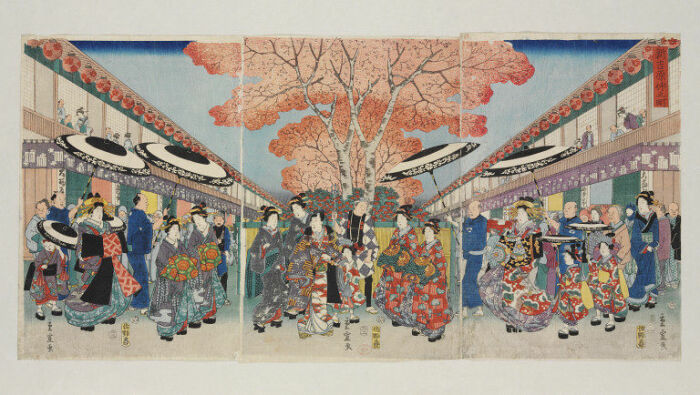 Улица Накано в Ёсиваре, Утагава Хиросигэ II, 1826-69 гг.  Фото: collections.vam.ac.uk.