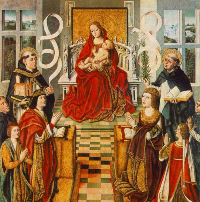 «Мадонна Католических монархов» изображает Фердинанда и Изабеллу с детьми, предстоящими перед Богоматерью, Ф. Гальего. \ Фото: diletant.media.