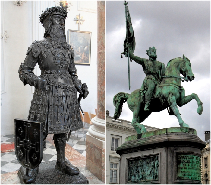 Слева направо: Готфрид Бульонский. \ Памятник Готфриду Бульонскому установлен на Королевской<br>площади в Брюсселе 15 августа 1848 года.