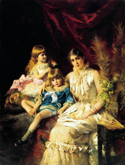 Семейный портрет. 1882 год, Изображена Ю.П.Маковская с детьми Сергеем и Еленой. Автор: Константин Маковский.