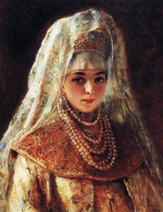 Боярышня, Этюд к картине 1901 года «Хмелем обсыпают». Автор: Константин Маковский.