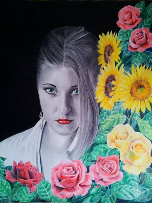 Розы и подсолнухи. Автор: Laura Muolo.