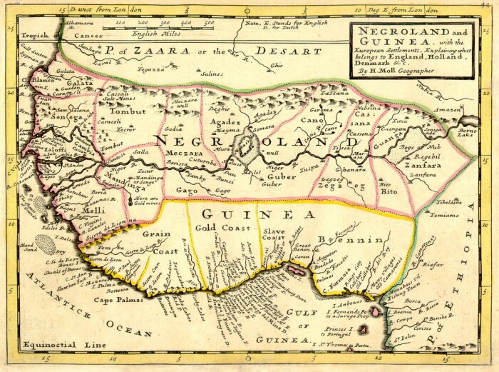 Европейская карта Западной Африки и Западного побережья, 1736 год. \ Фото: zhuanlan.zhihu.com.
