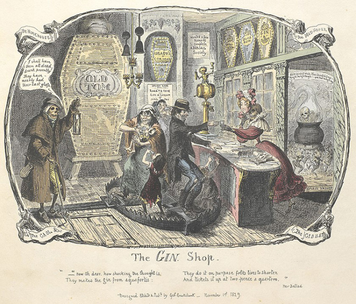Джиновая лавка, Джордж Крукшанк, 1829 год. \ Фото: historyhit.com.