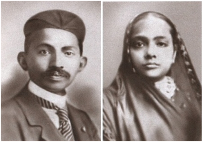 Слева направо: Ганди. \ И его жена Кастурба, 1902 год.
