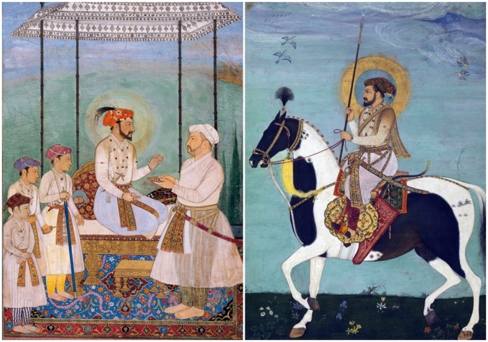 Слева направо: Шах-Джахан I. \ Шах-Джахан с сыновьями Дара Шукохом, Шах Шуджой и Аурангзебом и его тесть Асаф-хан (справа).