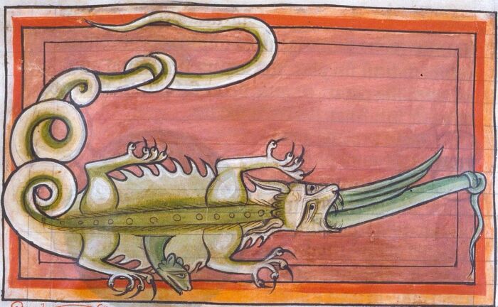 Средневековое изображение крокодила времен Марко Поло, около XIII века. \ Фото: i.pinimg.com.
