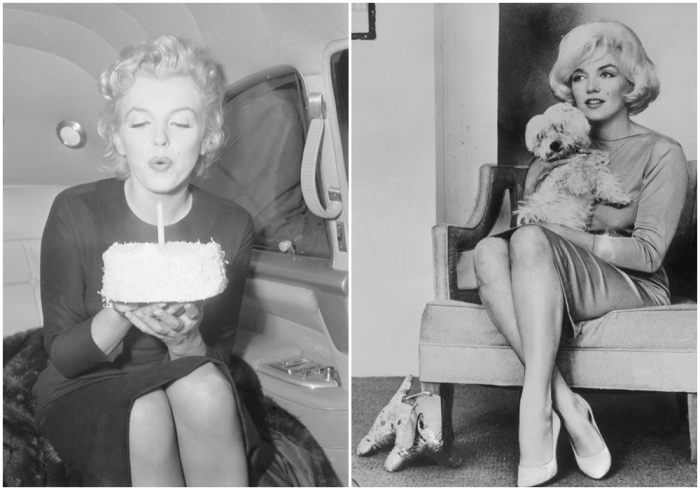 Слева:  Тридцатилетие Монро, 1956 год. \ Справа: Нью-Йорк, 1955 год. \ Фото:  cosmopolitan.com.