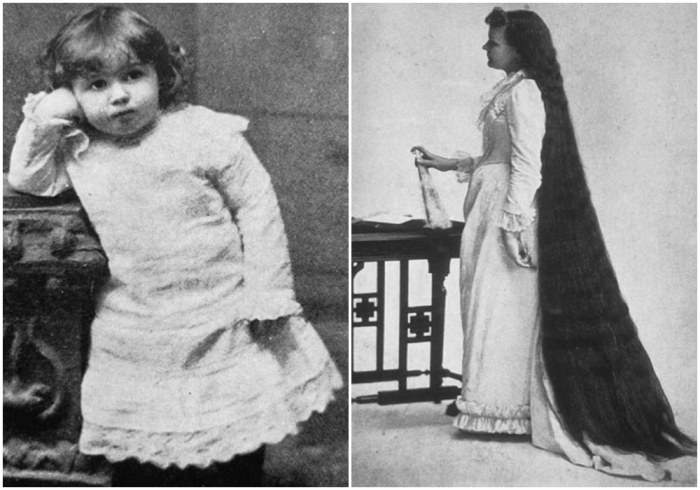 Слева направо: Марта Матильда Харпер в детстве в Онтарио, Канада. \ Марта Харпер использовала свои легендарные волосы в качестве маркетингового инструмента для развития бизнеса своего салона.