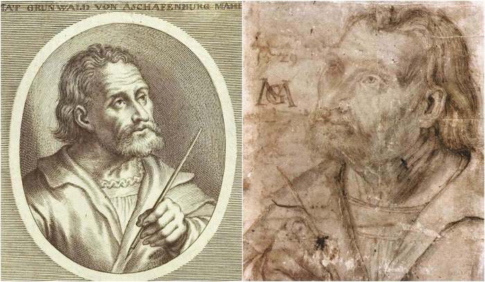 Слева направо: Гравюра с изображением Маттиаса Грюневальда. \ Маттиас Готхарт Нидхардт (имя при рождении).