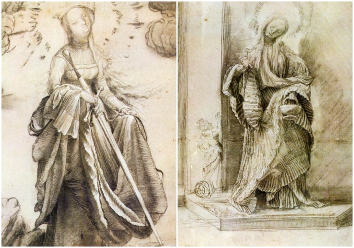 Слева направо: Святая Екатерина, Матиас Грюневальд. \ Святая Дороти с корзиной цветов, Матиас Грюневальд.